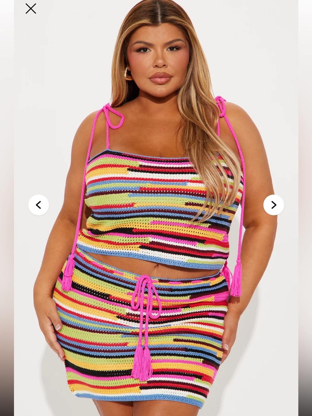 Fashion Nova Marina Stripes Crochet Skirt Set. Size Large. NWT